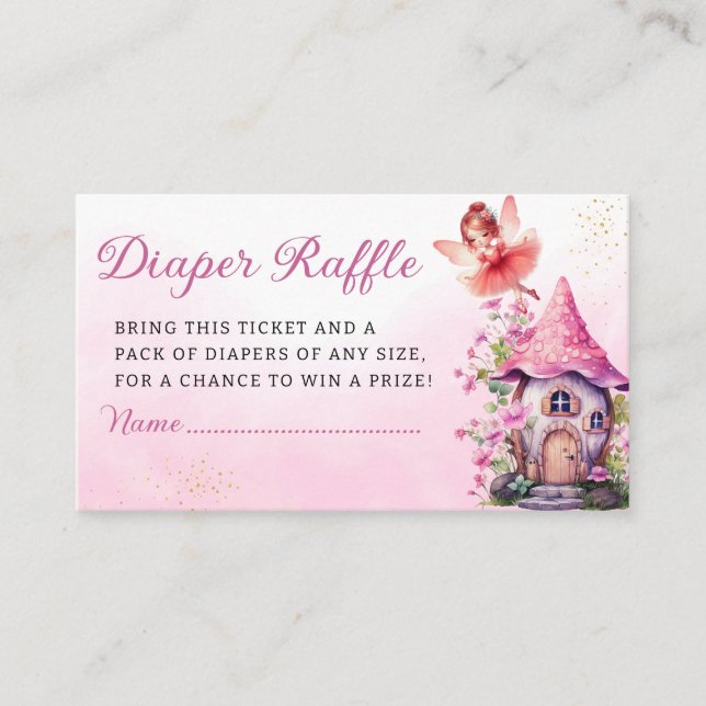 Magical Fairy Pink Floral Garden Diaper Raffle  Enclosure Card (Front)