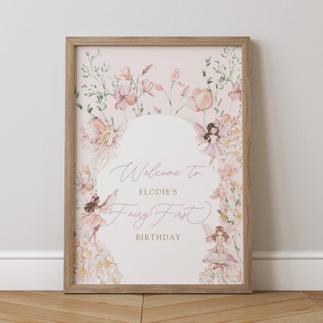 Magical Fairy Pink Floral Girls Birthday Welcome Poster (Creator Uploaded)