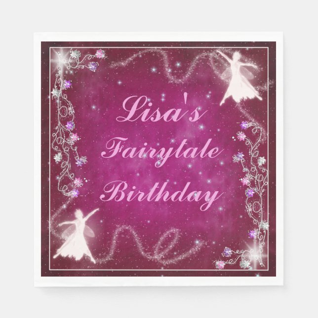 Magical Fairy Pink Starry Night Birthday Party Napkin (Front)