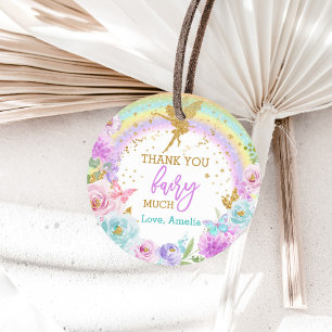 Magical Fairy Rainbow Floral Round Favor Label