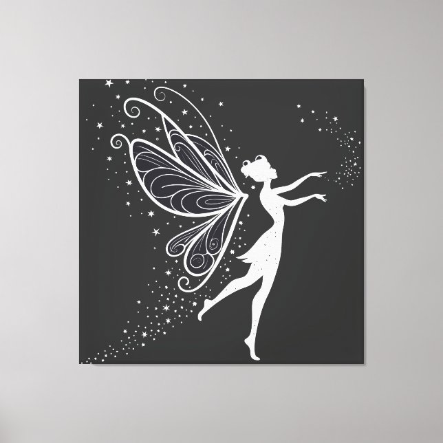 Magical Fairy Silhouette with Wings and Stars Canvas Print (Front)