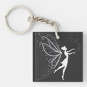 Magical Fairy Silhouette with Wings and Stars Key Ring