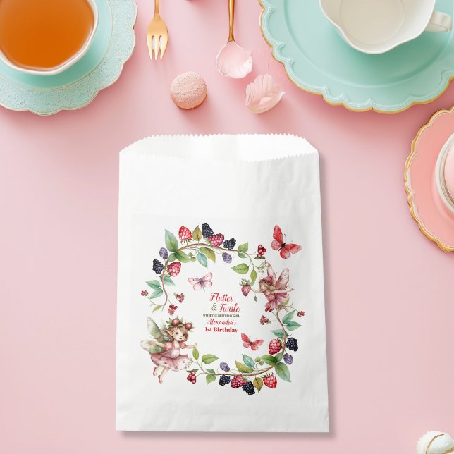 Magical Fairy Strawberry Garden Pixie 1st Birthday Favour Bags (Creator Uploaded)