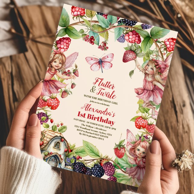 Magical Fairy Strawberry Garden Pixie 1st Birthday Invitation (Creator Uploaded)