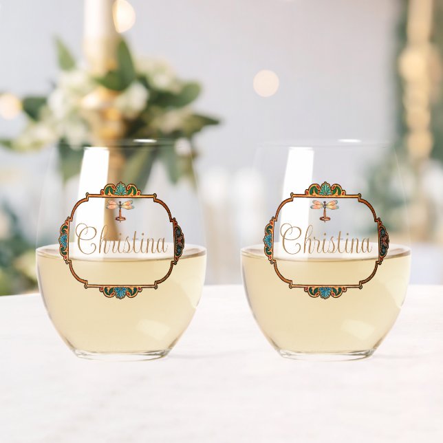 Magical Fairy Tale Fantasy Personalised Stemless Wine Glass (Insitu (Wedding))