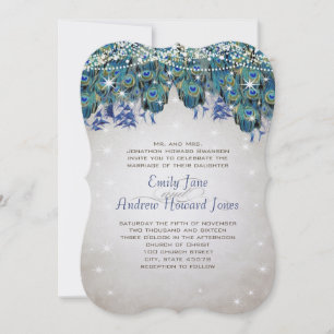 Magical Fairy Tale Lights Navy Turquoise Peacock Invitation