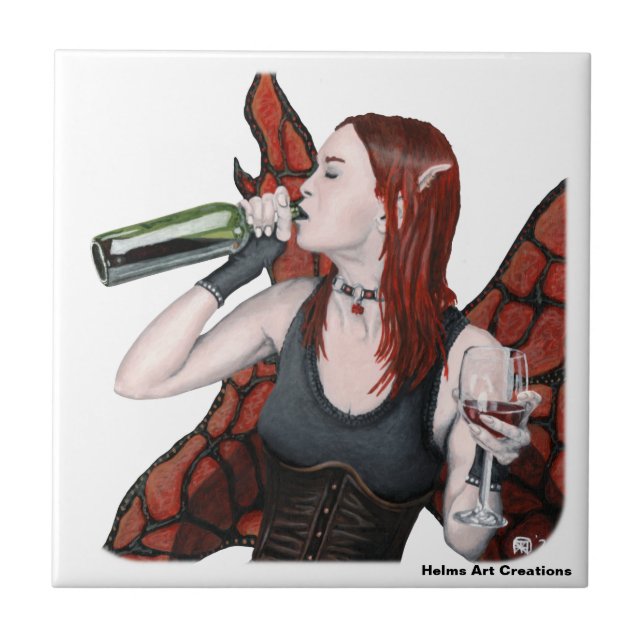 Magical Fairy Wine Drinker Fantasy Decorative Tile (Front)