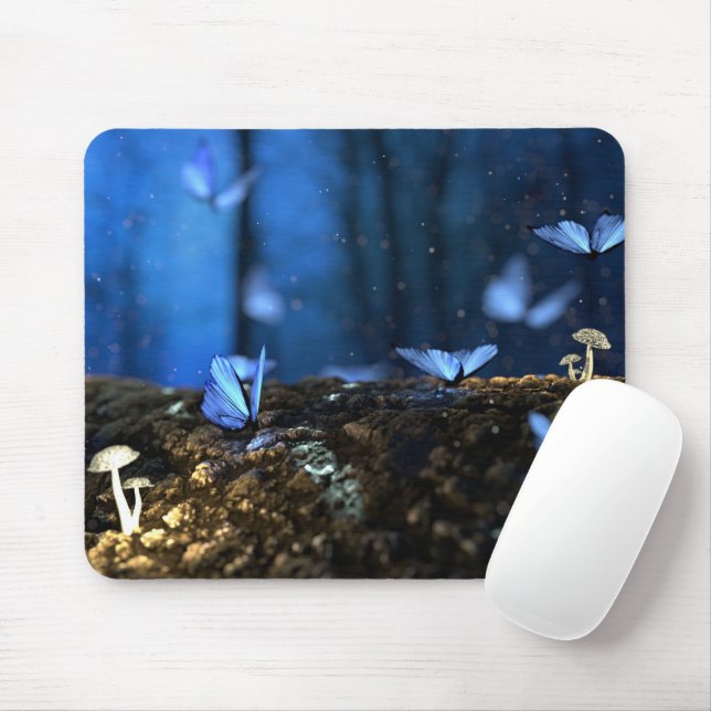 Magical Fairy Woods with Butterflies and Mushrooms Mouse Mat (With Mouse)