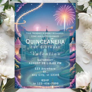 Magical Fairytale Castle Baby Girl Birthday Invitation