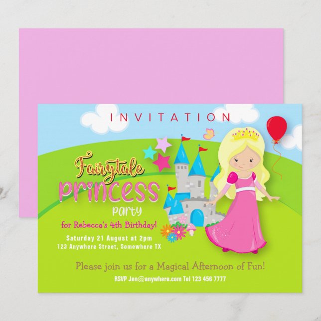 Magical Fairytale Princess Birthday Party Invitation (Front/Back)