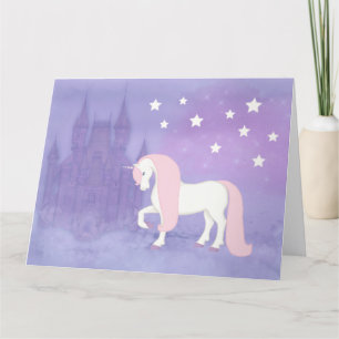 Magical Fairytale Unicorn Castle Stars Birthday Card