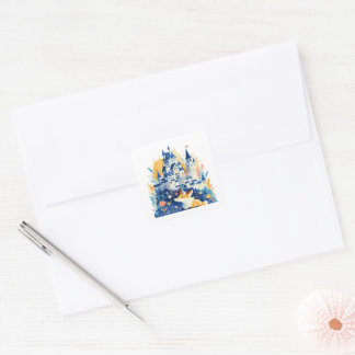 Magical Fantasy Castle and Joyful Fox Square Sticker
