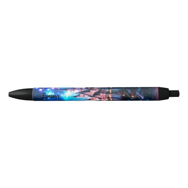 Magical Fantasy Castle Custom Script Name Black Ink Pen (Front)