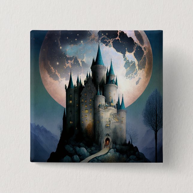 Magical Fantasy Castle Full Moon 15 Cm Square Badge (Front)