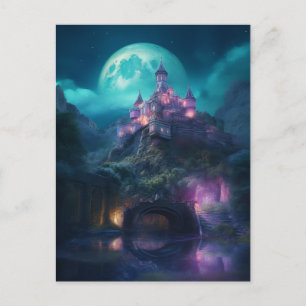 Magical Fantasy Castle Full Moon Postcard