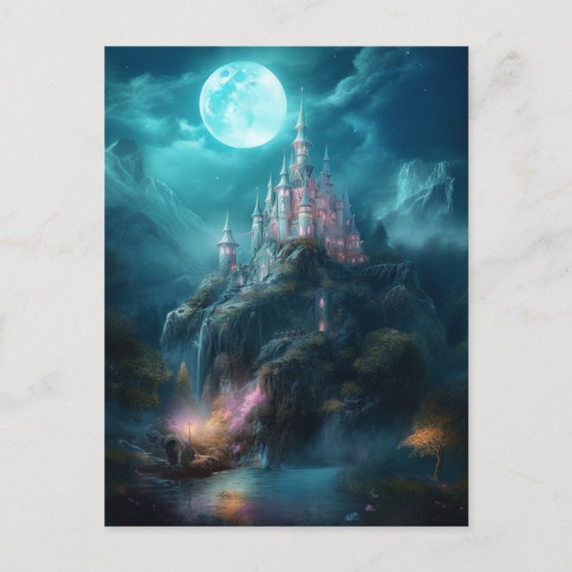 Magical Fantasy Castle Full Moon Postcard (Front)