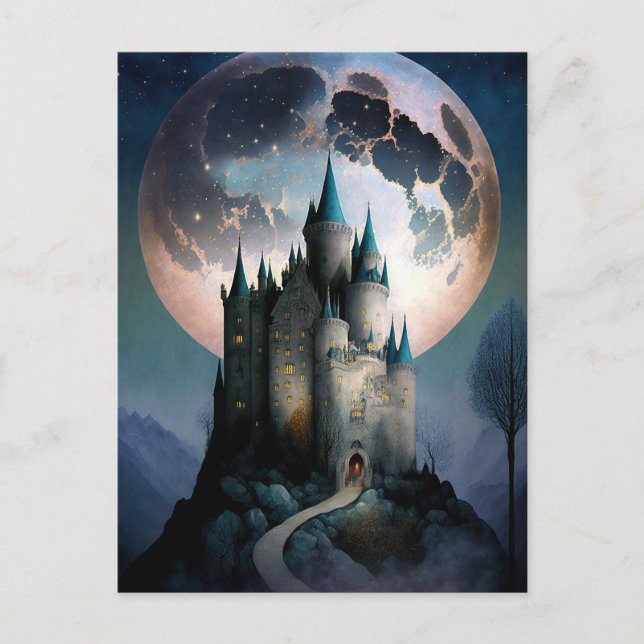 Magical Fantasy Castle Full Moon Postcard (Front)