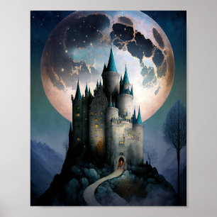 Magical Fantasy Castle Full Moon Poster