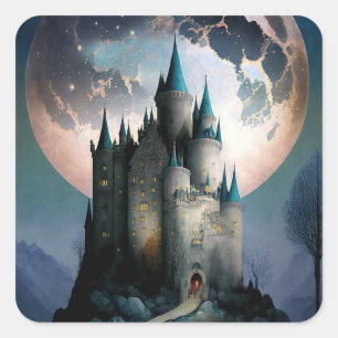 Magical Fantasy Castle Full Moon Square Sticker