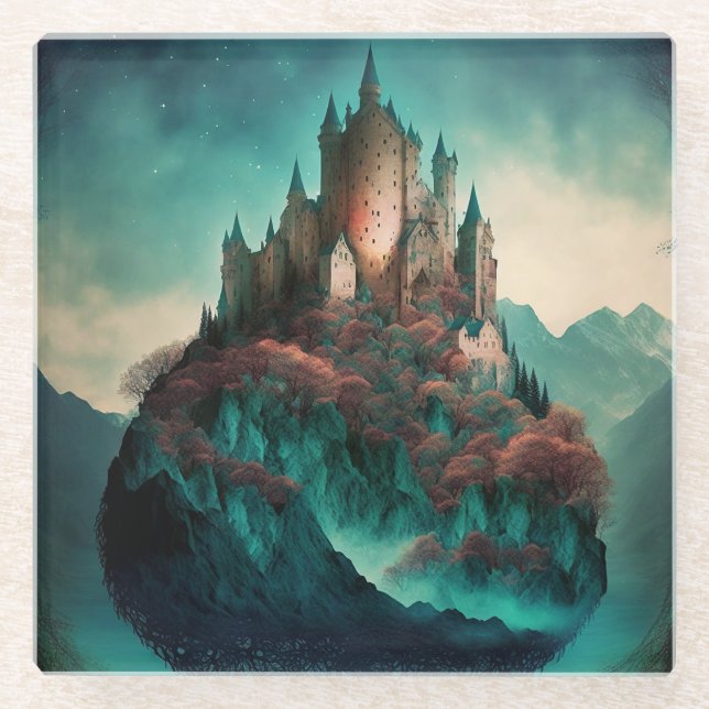 Magical Fantasy Castle Glass Coaster (Front)