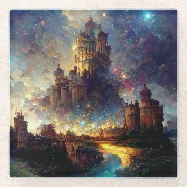 Magical Fantasy Castle Glass Coaster (Front)