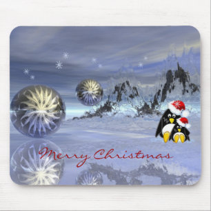 magical fantasy christmas mousepad with penguins