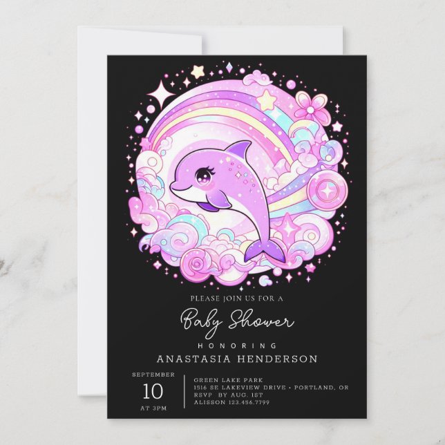 Magical Fantasy Dolphin Baby Shower Invitation (Front)