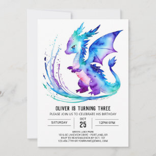 Magical Fantasy Dragon Digital Boy Birthday Invitation