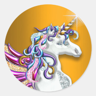 Magical Fantasy Golden Unicorn Classic Round Sticker