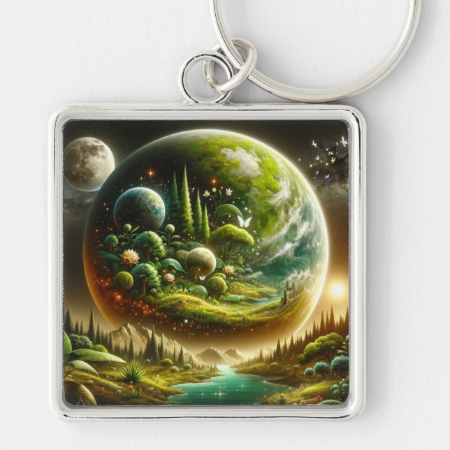 Magical Fantasy Planet With Celestial Nature Key Ring (Front)