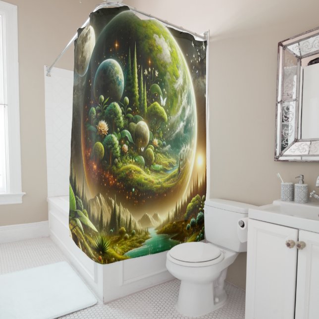 Magical Fantasy Planet With Celestial Nature Shower Curtain (In Situ)