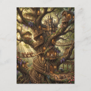 Magical Fantasy Treehouse Castle Postcard