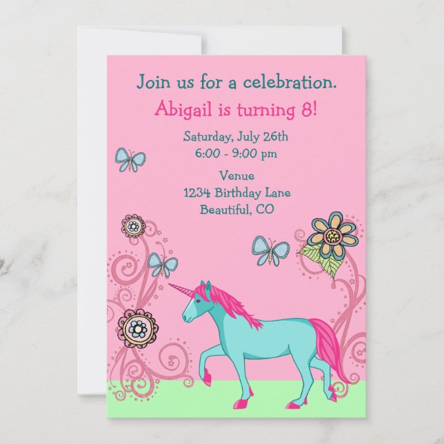 Magical Fantasy Unicorn Girl's Birthday Invitation (Front)
