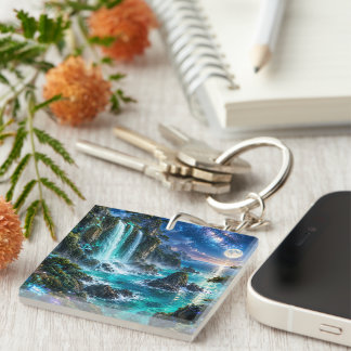 Magical Fantasy Waterfall on Ocean Coast Under Mil Key Ring