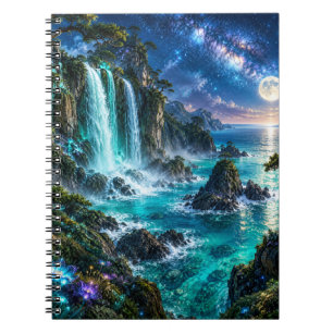 Magical Fantasy Waterfall on Ocean Coast Under Mil Notebook