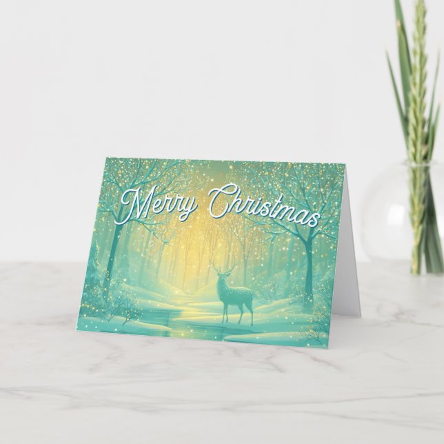 Magical Fantasy Winter Scene Merry Christmas Holiday Card (Front)