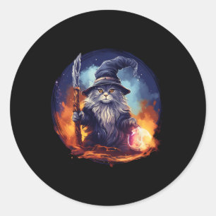 Magical Feline Sorcerer Enchanting Wizard Cat Classic Round Sticker