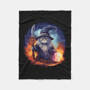 Magical Feline Sorcerer Enchanting Wizard Cat Fleece Blanket