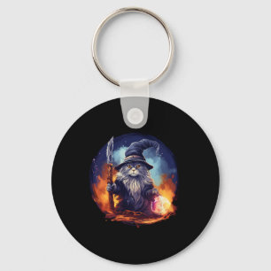 Magical Feline Sorcerer Enchanting Wizard Cat Key Ring