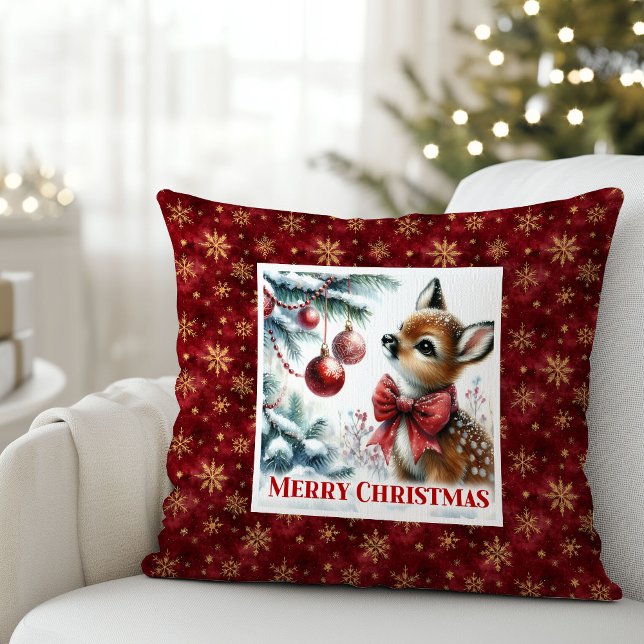 Magical festive scene baby fawn Christmas pillow  (Magical festive scene baby fawn Christmas pillow (51))