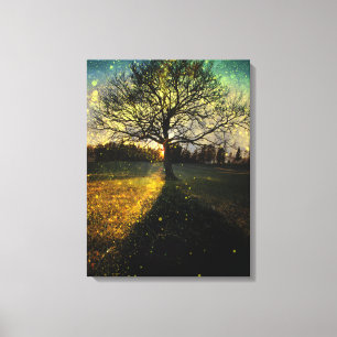 Magical fireflies dreamy landscape canvas print