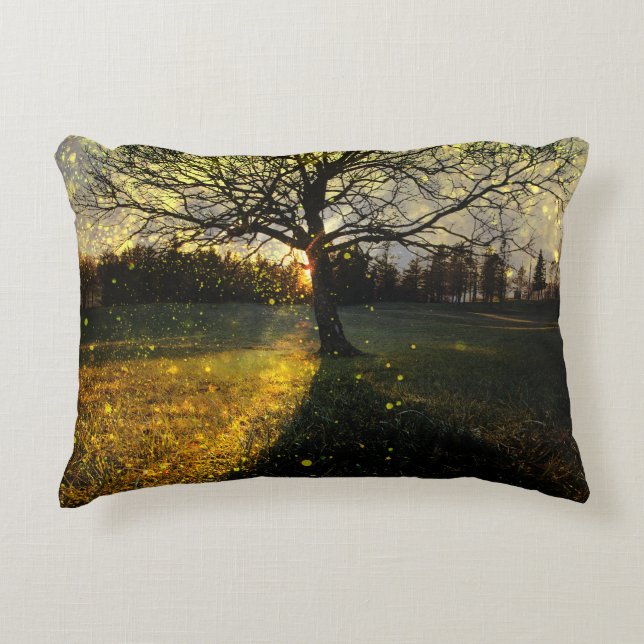 Magical fireflies dreamy landscape decorative cushion (Front)