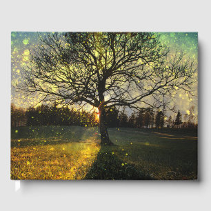 Magical fireflies dreamy landscape guest book