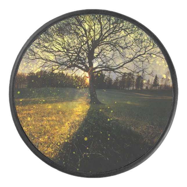 Magical fireflies dreamy landscape hockey puck (Front)