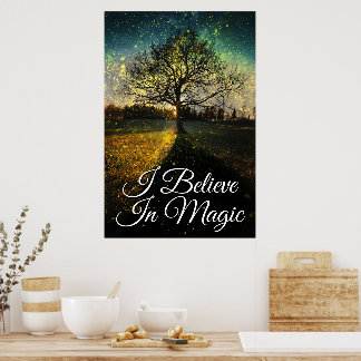 Magical fireflies dreamy landscape I believe magic Poster