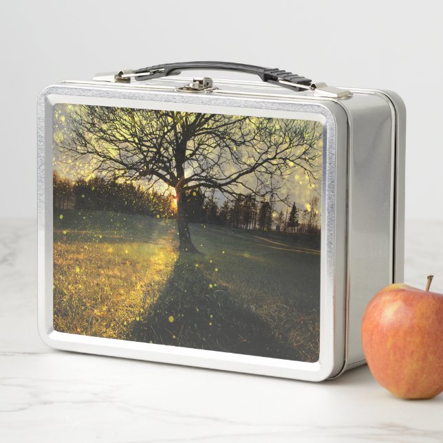 Magical fireflies dreamy landscape metal lunch box (In Situ)