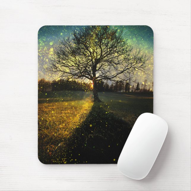 Magical fireflies dreamy landscape mouse mat (With Mouse)