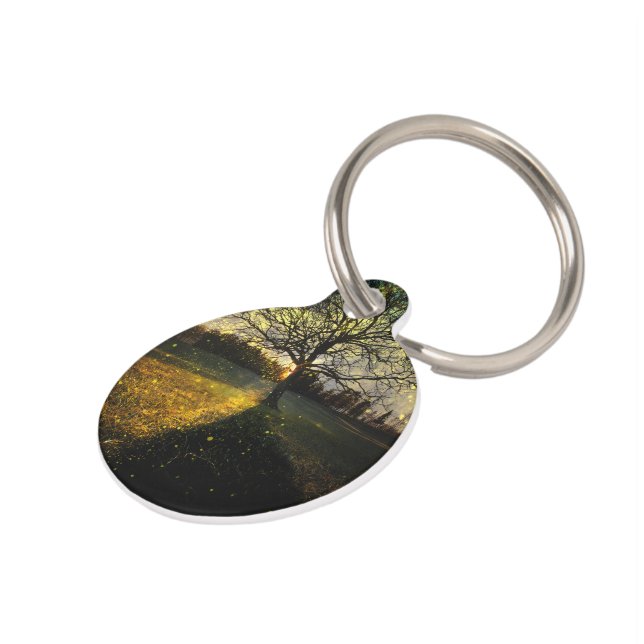 Magical fireflies dreamy landscape pet tag (Side)