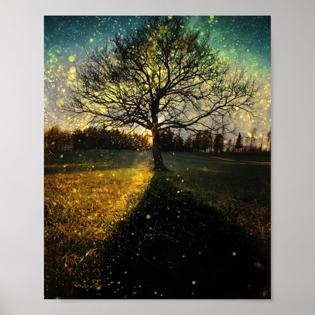 Magical fireflies dreamy landscape poster (Front)