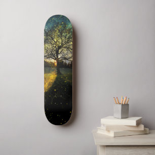 Magical fireflies dreamy landscape skateboard
